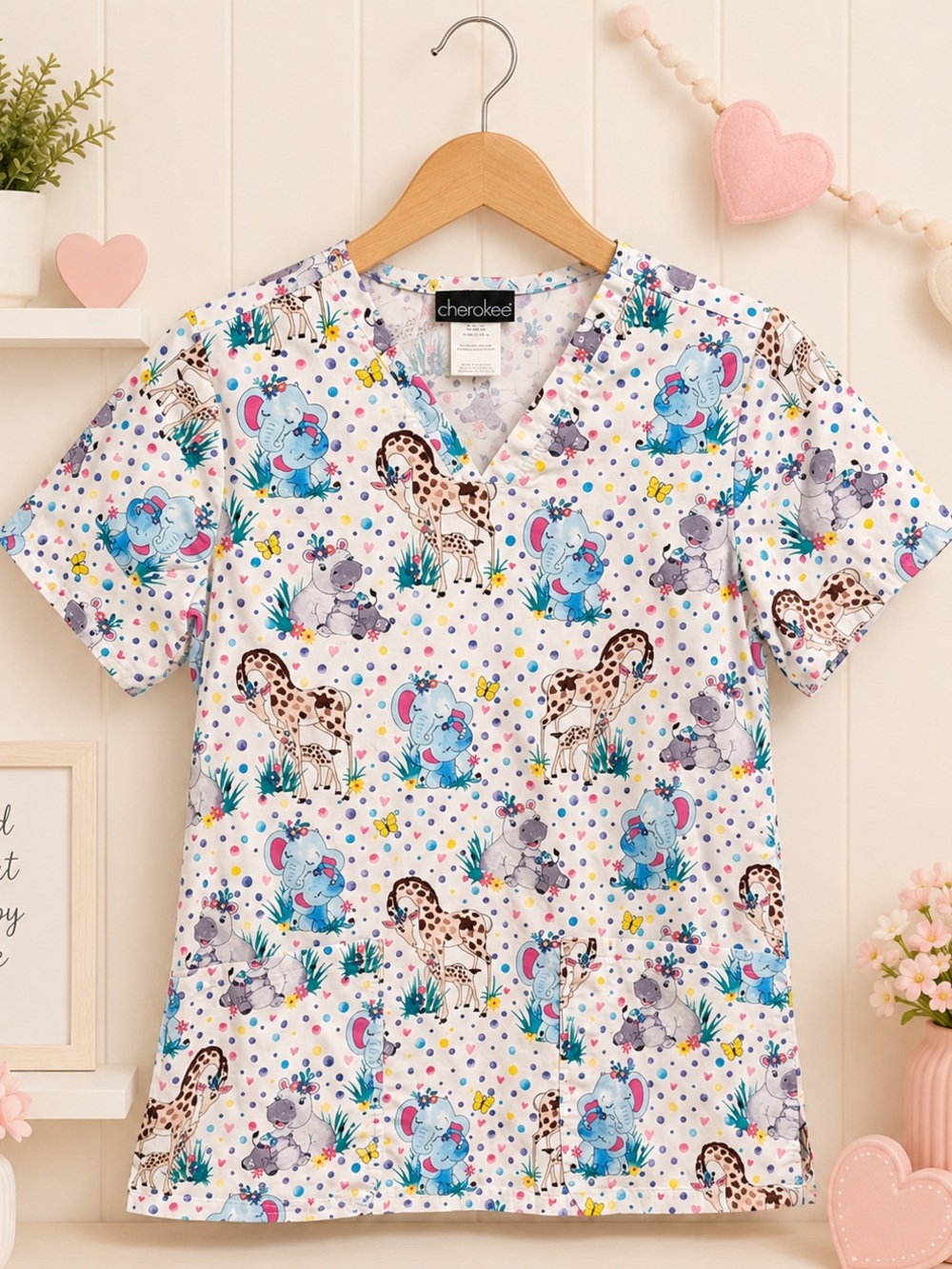 Cherokee Jungles Babes Pediatric Print Women's ScrubTop